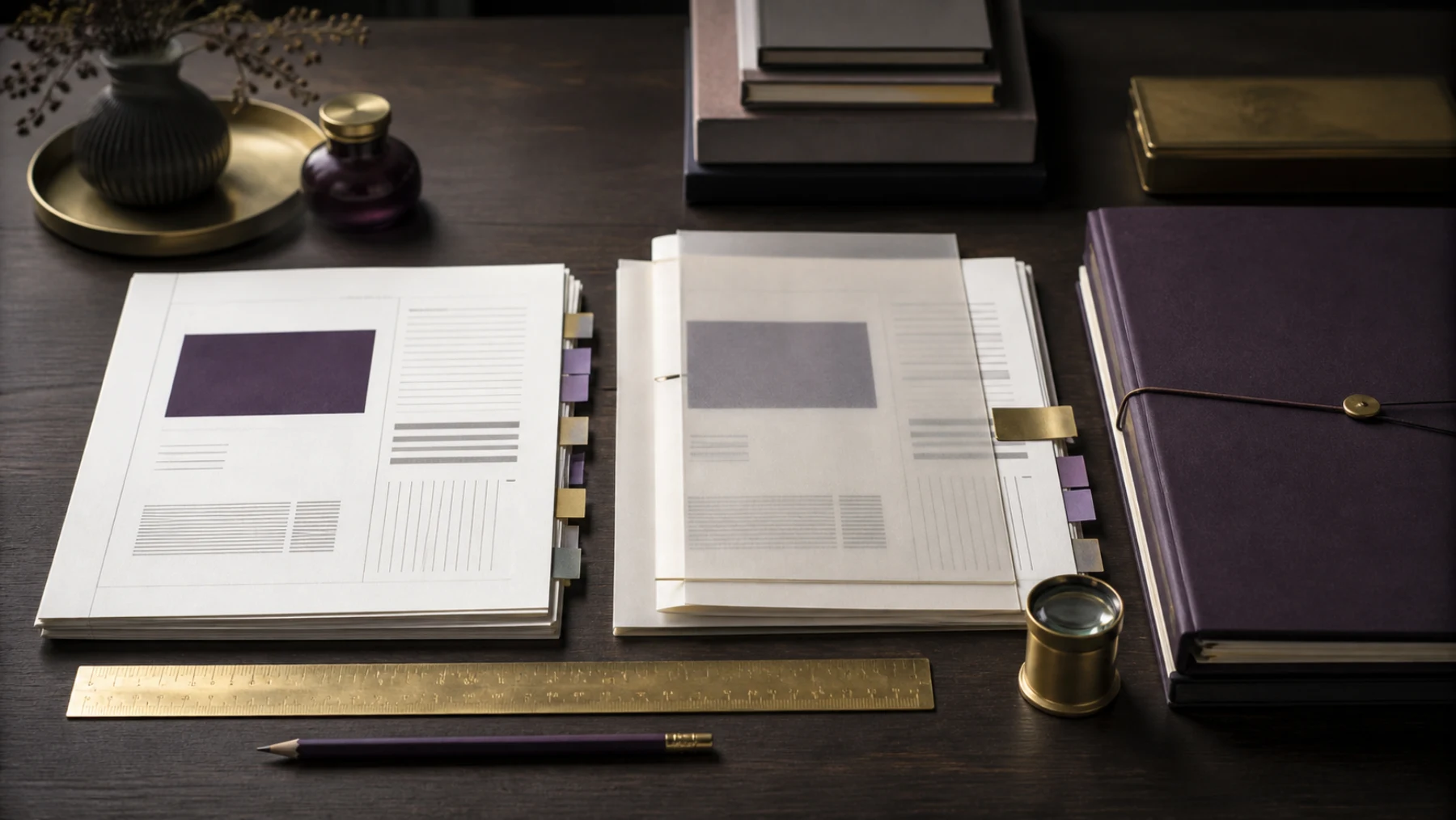 Documents and review materials arranged for a precise quality-assurance process